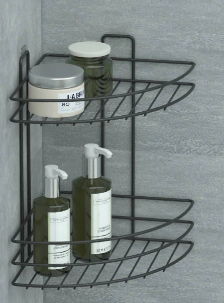 Yapışkanlı 2 Katlı Banyo Köşeliği Köşe Rafı Duş Şampuanlık Duvar Düzenleyici Organizer Raf