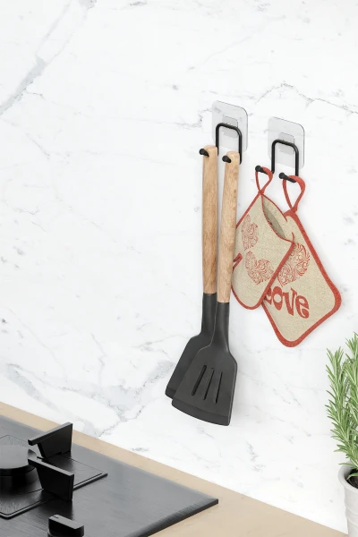 Yapışkanlı 2 Adet Çift Kancalı Banyo Mutfak Askısı Metal Askılık Duvar Askı Organizer