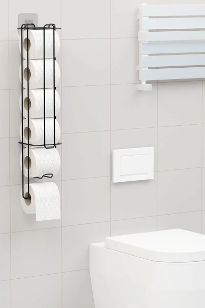 Yapışkanlı Tuvalet Kağıtlığı Şarjörü Wc Kağıtlık Yedekli Metal Tuvalet Kağıdı Tutacağı Askısı