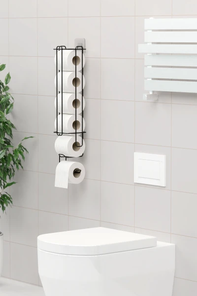 Yapışkanlı Tuvalet Kağıtlığı Şarjörü Wc Kağıtlık Yedekli Metal Tuvalet Kağıdı Tutacağı Askısı