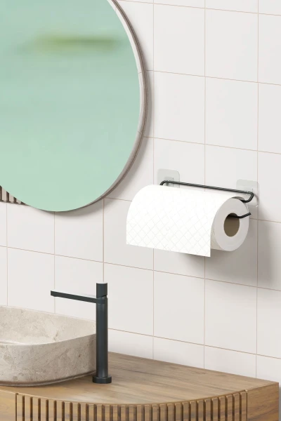 Yapışkanlı Kağıt Havluluk Siyah Kağıt Havlu Askısı Tutacağı Metal Banyo Mutfak Havluluğu Minimal