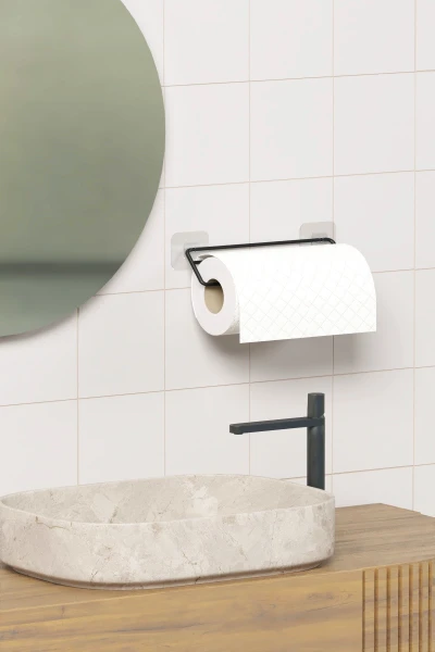 Yapışkanlı Kağıt Havluluk Siyah Kağıt Havlu Askısı Tutacağı Metal Banyo Mutfak Havluluğu Minimal