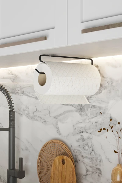 Yapışkanlı Kağıt Havluluk Siyah Kağıt Havlu Askısı Tutacağı Metal Banyo Mutfak Havluluğu Minimal