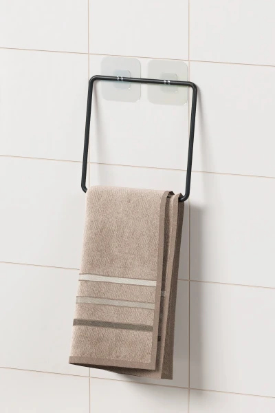 Yapışkanlı Havluluk Siyah Havlu Askısı Metal Havlu tutacağı Banyo Mutfak Havluluğu Minimal Tasarım