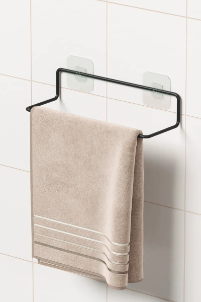 Yapışkanlı Havluluk Siyah Havlu Askısı Metal Havlu tutacağı Banyo Mutfak Havluluğu Minimal Tasarım