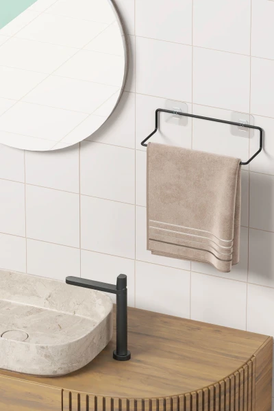 Yapışkanlı Havluluk Siyah Havlu Askısı Metal Havlu tutacağı Banyo Mutfak Havluluğu Minimal Tasarım