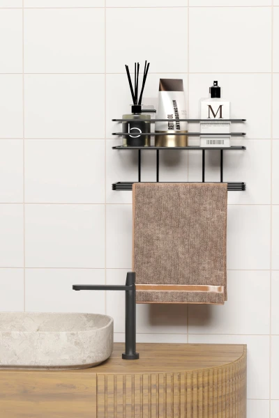 Yapışkanlı Banyo Rafı Havlu Asıcı Raf Duş Şampuanlık Rafı Duvar Düzenleyici Organizer Havluluk