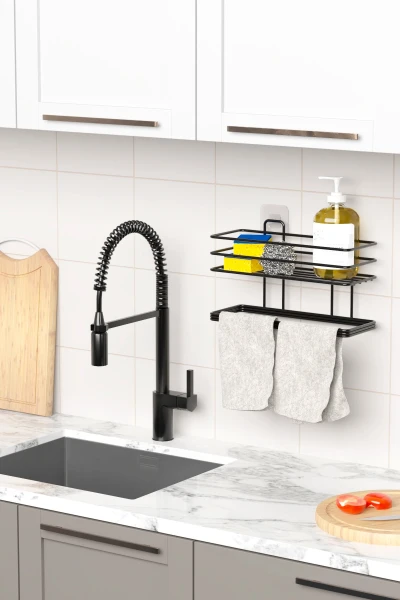 Yapışkanlı Banyo Rafı Havlu Asıcı Raf Duş Şampuanlık Rafı Duvar Düzenleyici Organizer Havluluk