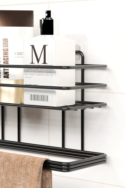 Yapışkanlı Banyo Rafı Havlu Asıcı Raf Duş Şampuanlık Rafı Duvar Düzenleyici Organizer Havluluk