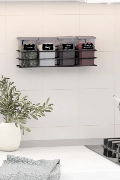 Yapışkan Raflı 12 li 450 ml Baharatlık Seti Etiket ve Kaşık Hediyeli Metal Baharat Standı