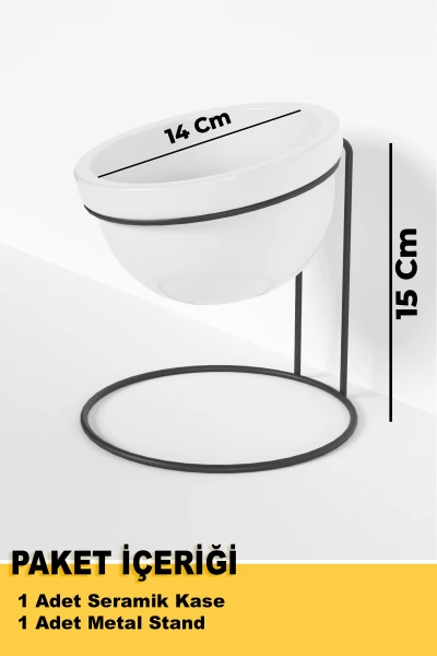 Seramik Mama Ve Su Kabı Metal Standlı Kedi Köpek Mama Kabı Evcil Hayvan Mama Kasesi