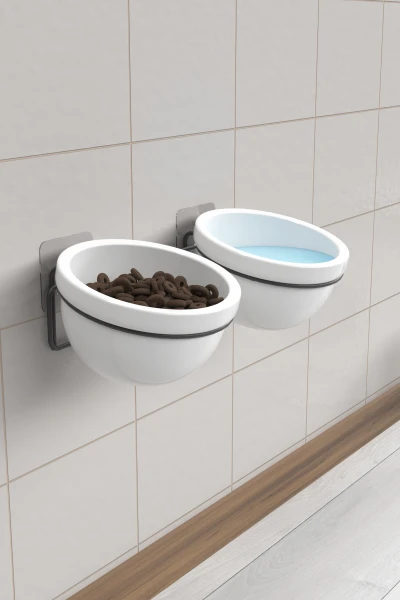 Yapışkanlı Asılabilir Seramik Mama Ve Su Kabı Metal Standlı Kedi Köpek Mama Kabı Evcil Hayvan