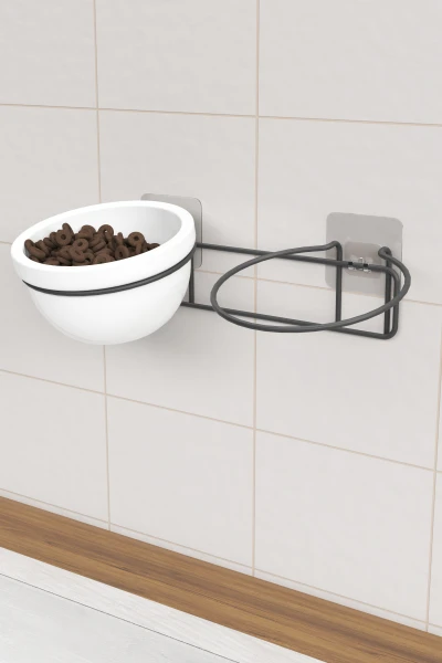 Yapışkanlı Asılabilir Seramik Mama Ve Su Kabı Metal Standlı Kedi Köpek Mama Kabı Evcil Hayvan