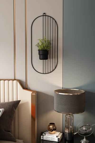 2 Li Metal Duvar Saksılığı Dekorasyon Saksı Oval Çiçeklik Standı Vazo Çiçek Siyah