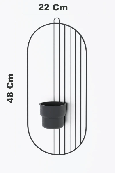 2 Li Metal Duvar Saksılığı Dekorasyon Saksı Oval Çiçeklik Standı Vazo Çiçek Siyah