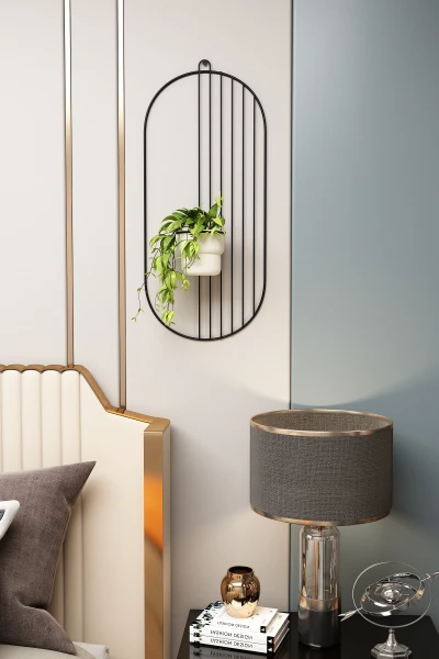 2 Li Metal Duvar Saksılığı Dekorasyon Saksı Oval Çiçeklik Standı Vazo Çiçek Krem