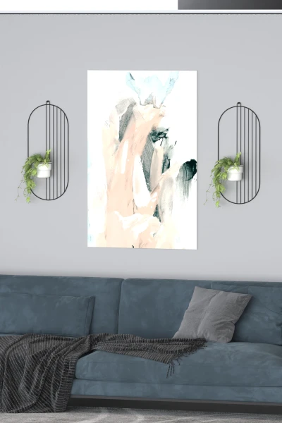 2 Li Metal Duvar Saksılığı Dekorasyon Saksı Oval Çiçeklik Standı Vazo Çiçek Krem