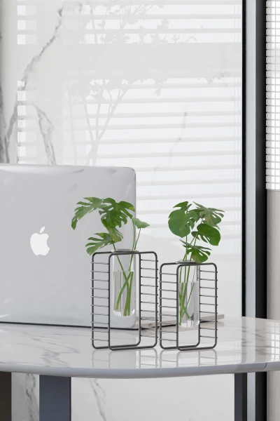 2 li Set Şık Masaüstü Çiçeklik Mini Çiçek Bahçeniz Minimalist Vazo Ve Standı