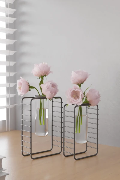 2 li Set Şık Masaüstü Çiçeklik Mini Çiçek Bahçeniz Minimalist Vazo Ve Standı