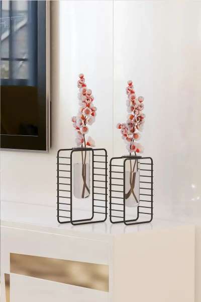 2 li Set Şık Masaüstü Çiçeklik Mini Çiçek Bahçeniz Minimalist Vazo Ve Standı