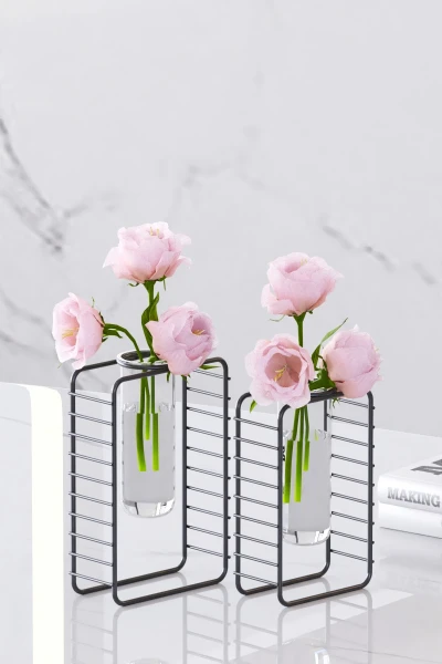 2 li Set Şık Masaüstü Çiçeklik Mini Çiçek Bahçeniz Minimalist Vazo Ve Standı