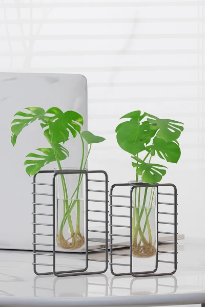 2 li Set Şık Masaüstü Çiçeklik Mini Çiçek Bahçeniz Minimalist Vazo Ve Standı