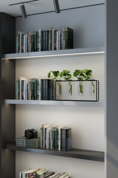 4 Gözlü Siyah Metal Standlı Masaüstü Çiçeklik ve Ofis Çiçekliği Minimal Vazo