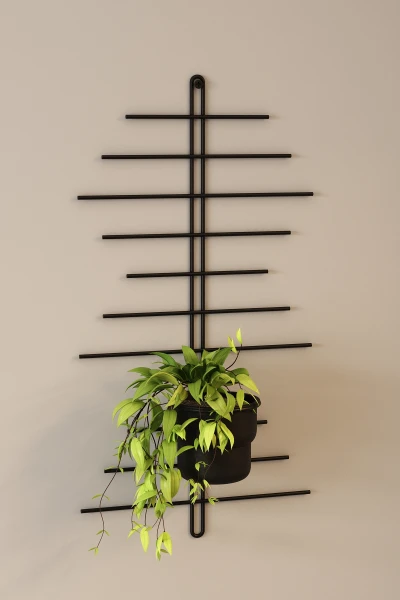 2 Li Metal Duvar Saksılığı Dekorasyon Saksı Oval Çiçeklik Standı Vazo Çiçek Siyah