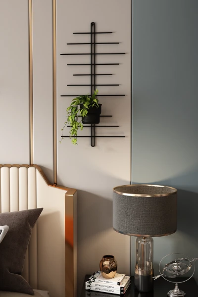 2 Li Metal Duvar Saksılığı Dekorasyon Saksı Oval Çiçeklik Standı Vazo Çiçek Siyah