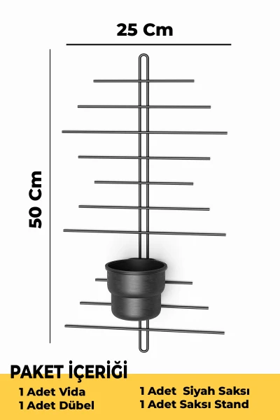 2 Li Metal Duvar Saksılığı Dekorasyon Saksı Oval Çiçeklik Standı Vazo Çiçek Siyah