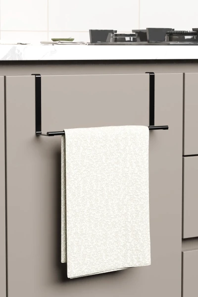 zabata Askılı Havlu Rafı Dolap Kapağı Askısı Bez Tutucu Askılık Mutfak Düzenleyici Havlu Askılığı Siyah