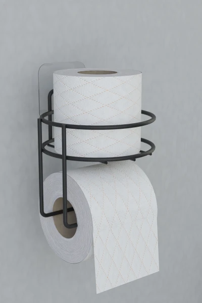 Yapışkanlı Tuvalet Kağıtlığı Tutacağı Askısı Mat Siyah Metal Tuvalet Kağıtlık Yuvarlak Model