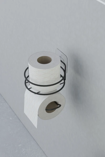 Yapışkanlı Tuvalet Kağıtlığı Tutacağı Askısı Mat Siyah Metal Tuvalet Kağıtlık Yuvarlak Model