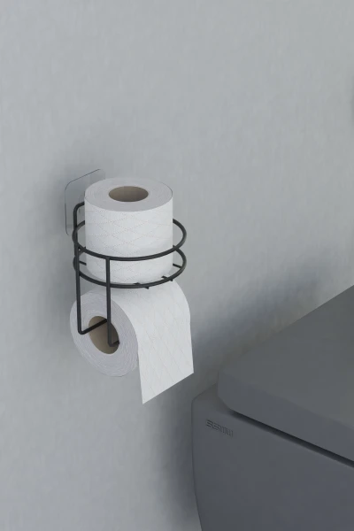 Yapışkanlı Tuvalet Kağıtlığı Tutacağı Askısı Mat Siyah Metal Tuvalet Kağıtlık Yuvarlak Model