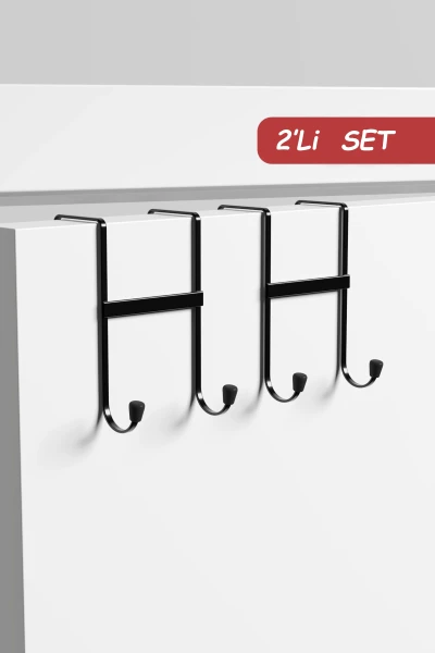 zabata 2 Adet Kapı Arkası Askılık Duvar Elbise Askılığı Portmanto Organizer Askı Metal Siyah