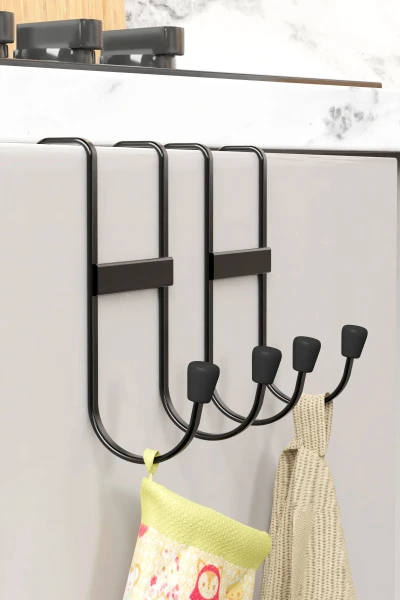 zabata 2 Adet Dolap Kapağı Askılığı Çift Kancalı Düzenleyici Mutfak Askısı Metal Askılık Organizer Siyah