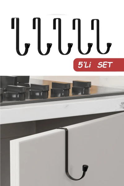 zabata 5 li Set Kapı ve Dolap Kapağı Üstü Askısı Mutfak Askı Kancası Metal Askılık Siyah