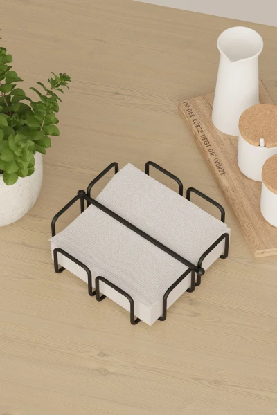 zabata Masaüstü Metal Peçetelik Siyah Ve Modern Peçete Düzenleyici