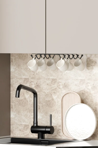 10 Kancalı Fincan Kupa Bardak Askısı Dolap Içi Kancalı Fincan Askılığı Siyah Metal Düzenleyici