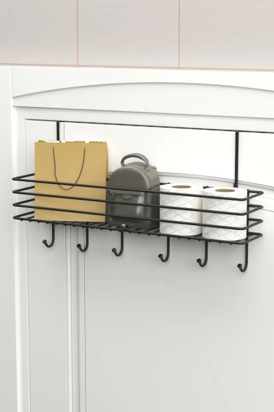 Kapı Arkası Sepetli Askılık Metal Duvar Elbise Askılığı Portmanto Organizer Askı