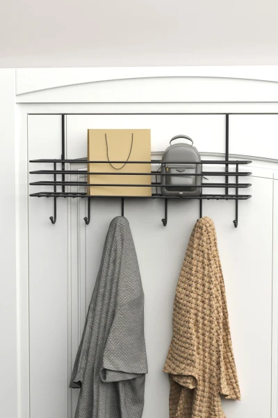 Kapı Arkası Sepetli Askılık Metal Duvar Elbise Askılığı Portmanto Organizer Askı