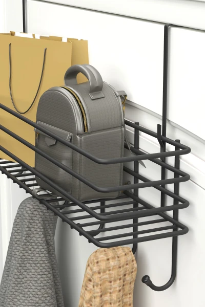 Kapı Arkası Sepetli Askılık Metal Duvar Elbise Askılığı Portmanto Organizer Askı