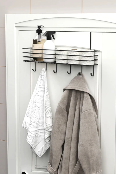 Kapı Arkası Sepetli Askılık Metal Duvar Elbise Askılığı Portmanto Organizer Askı