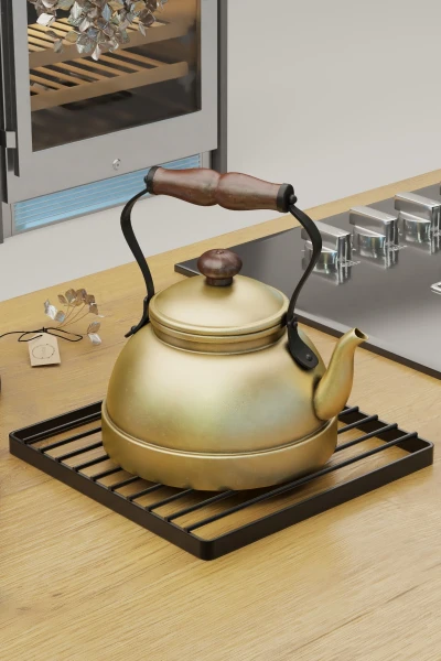 Nihale Tencere Altılığı Metal Kare Çaydanlık Altlık Siyah Metal