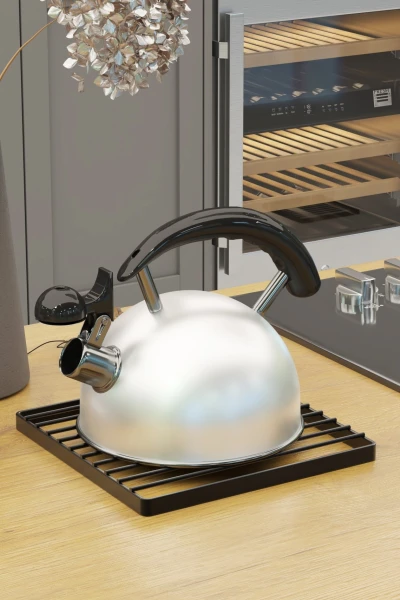 Nihale Tencere Altılığı Metal Kare Çaydanlık Altlık Siyah Metal