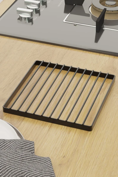 Nihale Tencere Altılığı Metal Kare Çaydanlık Altlık Siyah Metal