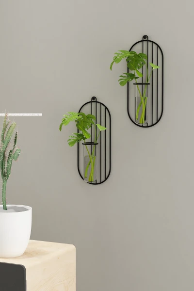 Metal Duvar Saksılığı Dekorasyon Saksı Oval Çiçeklik Standı Vazo Çiçek