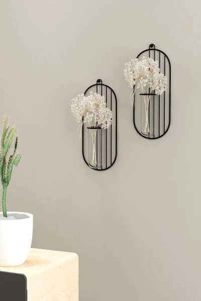 Metal Duvar Saksılığı Dekorasyon Saksı Oval Çiçeklik Standı Vazo Çiçek