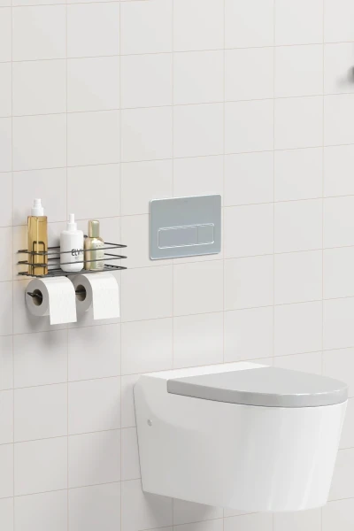 7 Parça Yapışkanlı Full Banyo Seti Duş Rafı Havluluk Tuvalet Kağıtlık Sabunluk Diş Fırçalık