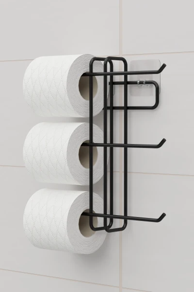 Yapışkanlı 6 lı Tuvalet Kağıtlığı Tutacağı Askısı Mat Siyah Metal Tuvalet Kağıtlık Organizeri